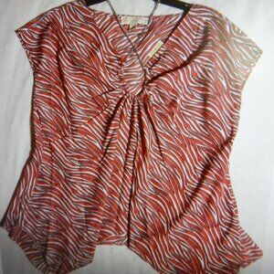 Michael Kors Women’s Handkerchief Hem Chain V-Neck Top Geranium Size S NWT MM
